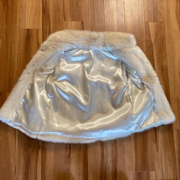 Vintage 90s White Faux Fur Vest Satin Lined Winter Glam Gilet Toggle Closure L - Picture 6 of 8